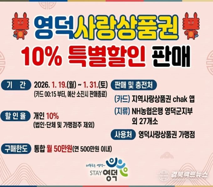 2026년 영덕사랑상품권 10% 특별할인판매 홍보물.